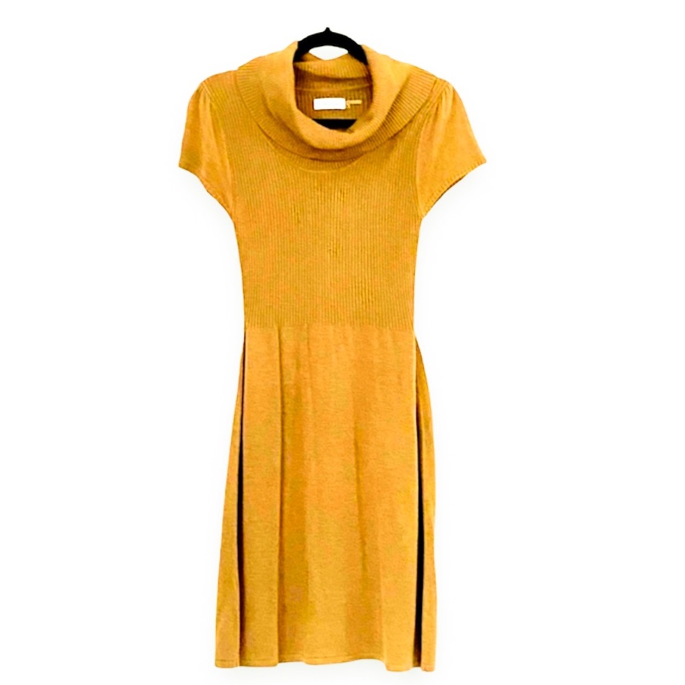 Calvin Klein Mustard Yellow Knit Cowl Neck Short Sleeve Sweater Dress Medium - Picture 3 of 10